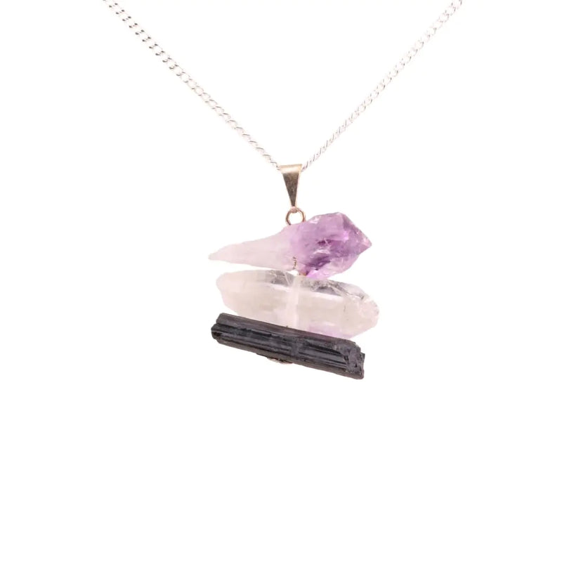 STONEAGE Natural Stone Healing Pendants for Women Men - Spiritual Raw Crystal Necklaces - Amethyst Citrine Quartz Rose Quartz Black Tourmaline Kyanite Selenite Stones (Luck)