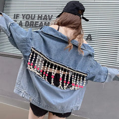 Korean Style Loose Fitting Embroidered Denim Jacket