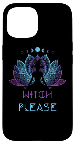iPhone 15 Spiritual Witchy Moon Magick Halloween Yoga Witch Please Case