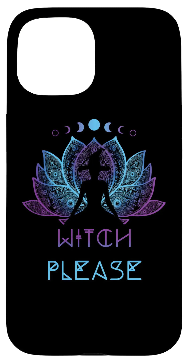 iPhone 15 Spiritual Witchy Moon Magick Halloween Yoga Witch Please Case
