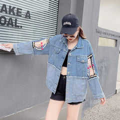 Korean Style Loose Fitting Embroidered Denim Jacket