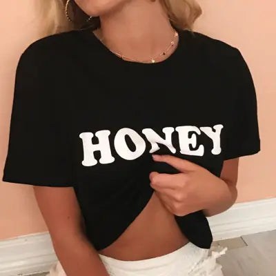 Women's Short Sleeve T-Shirt with Letter Print Design