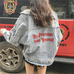 Korean Style Loose Fitting Embroidered Denim Jacket